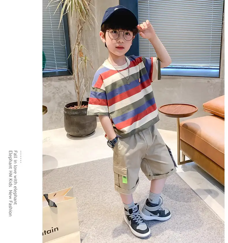 Boys Cotton Striped T-Shirt Summer Casual Mid Large — feature 9