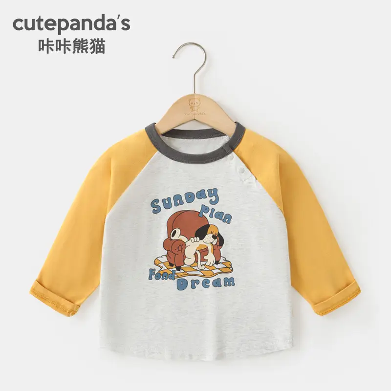[39 Yuan for Any 2 Items] Kaka Panda Children's T-Shirt Spring Outfit Boys' Base Shirt Baby Top Girls' Short Sleeve