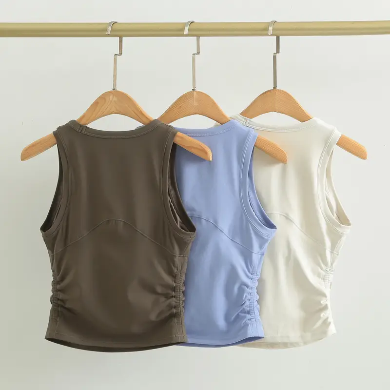 High-strength Shockproof Sleeveless Yoga Vest Integrated Sports Underwear Women's Tight Outer Wear Pleated Fitness Running Bra