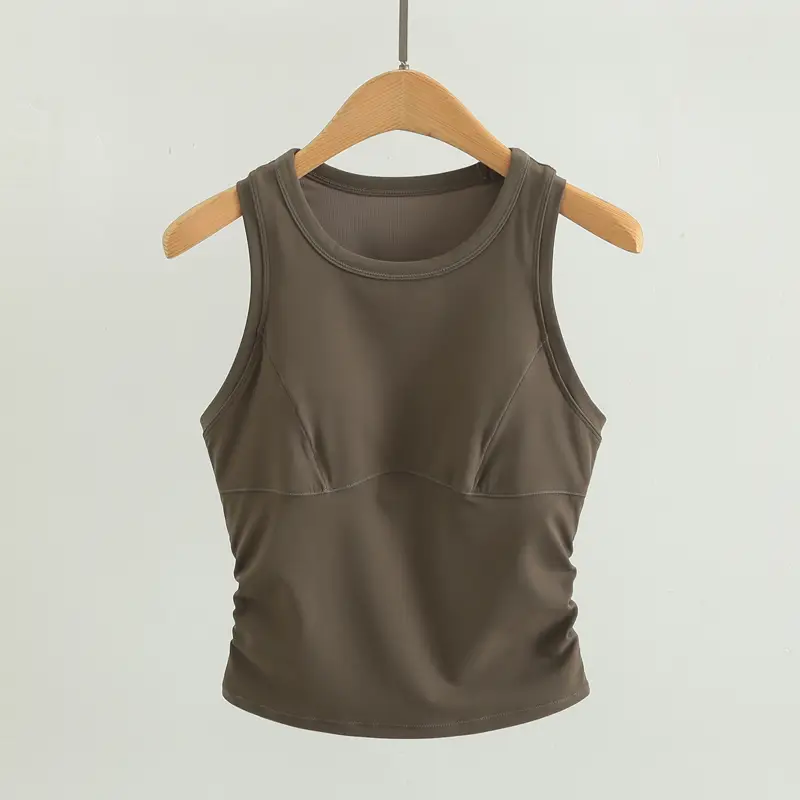 High-strength Shockproof Sleeveless Yoga Vest Integrated Sports Underwear Women's Tight Outer Wear Pleated Fitness Running Bra