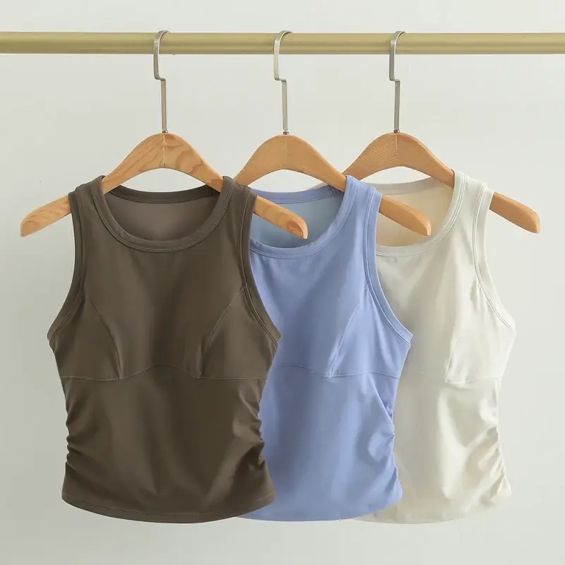 High-strength Shockproof Sleeveless Yoga Vest Integrated Sports Underwear Women's Tight Outer Wear Pleated Fitness Running Bra — feature 3