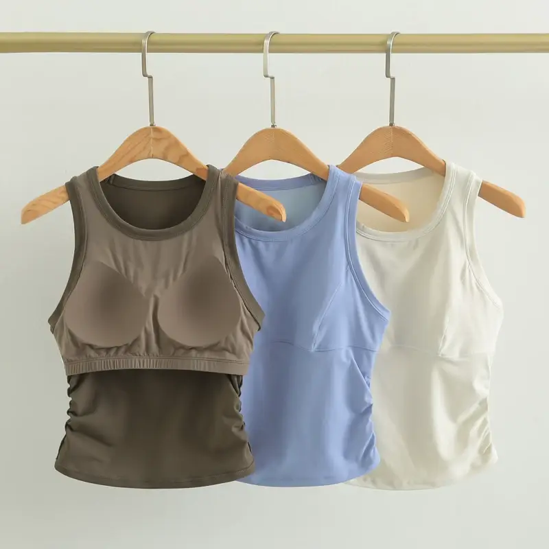 High-strength Shockproof Sleeveless Yoga Vest Integrated Sports Underwear Women's Tight Outer Wear Pleated Fitness Running Bra — feature 4