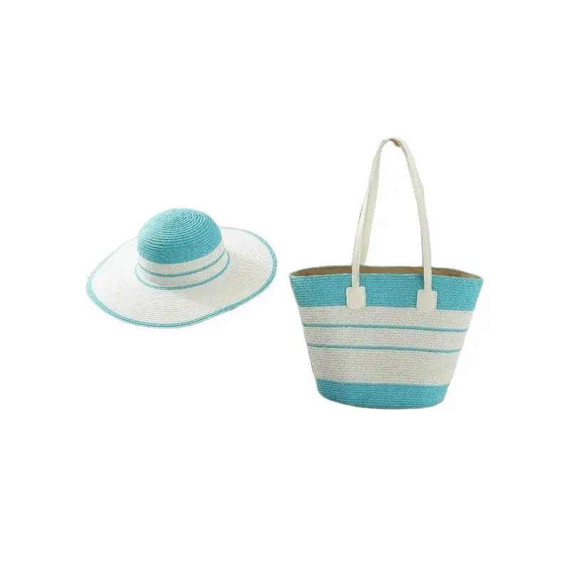 Straw Hat & Bag Set Sun Travel Luggage Accessories - Image 23