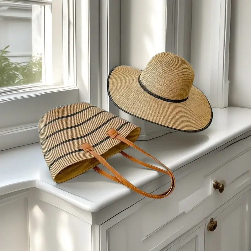 Straw Hat & Bag Set Sun Travel Luggage Accessories - Image 20