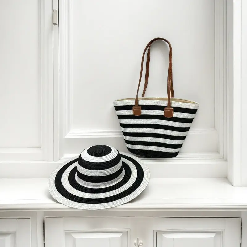 Straw Hat & Bag Set Sun Travel Luggage Accessories - Image 31