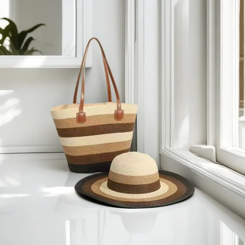 Straw Hat & Bag Set Sun Travel Luggage Accessories - Image 33