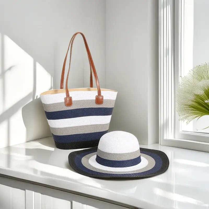 Straw Hat & Bag Set Sun Travel Luggage Accessories - Image 34