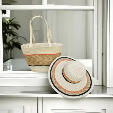 Straw Hat & Bag Set Sun Travel Luggage Accessories - Image 35