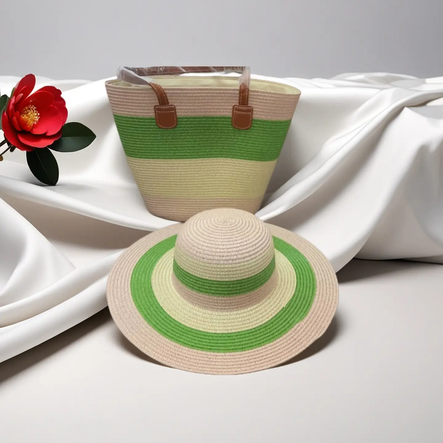 Straw Hat & Bag Set Sun Travel Luggage Accessories - Image 37