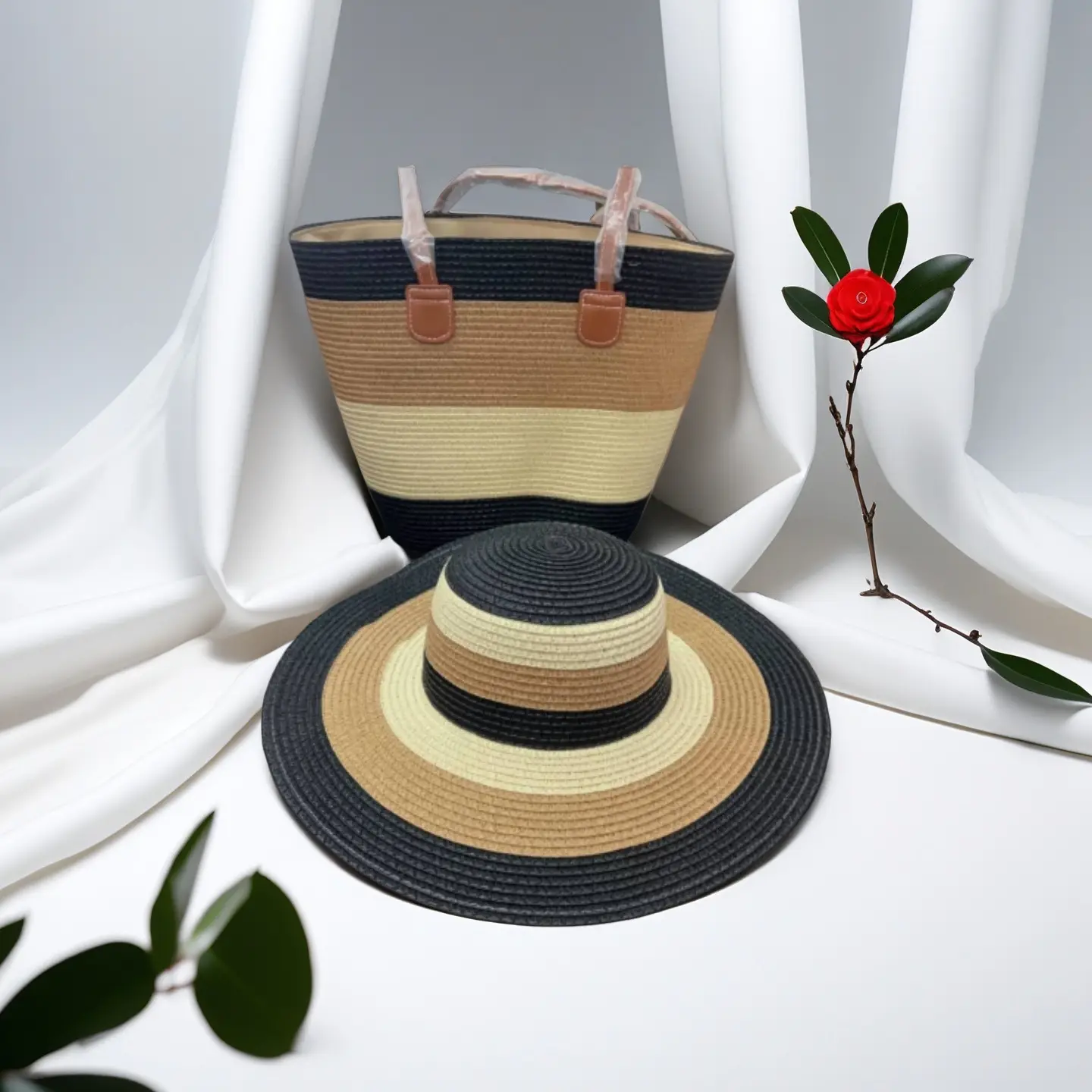 Straw Hat & Bag Set Sun Travel Luggage Accessories - Image 38