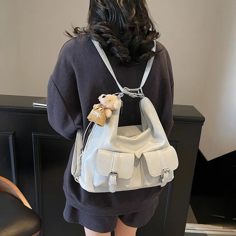 Women's Large Capacity Shoulder Tote Bag Beige Grey 2025 - Image 13