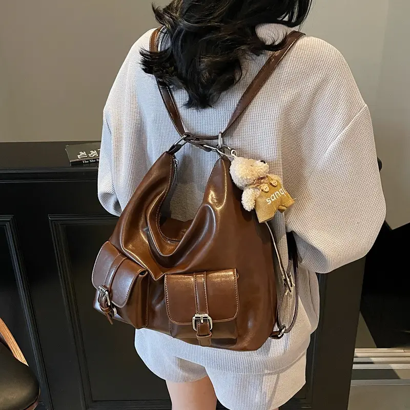Women's Large Capacity Shoulder Tote Bag Beige Grey 2025 - Image 14