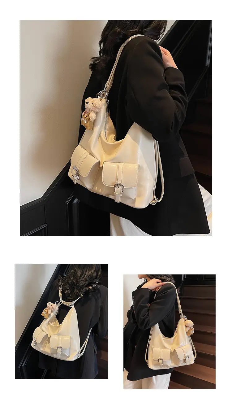 Women's Large Capacity Shoulder Tote Bag Beige Grey 2025 — feature 10