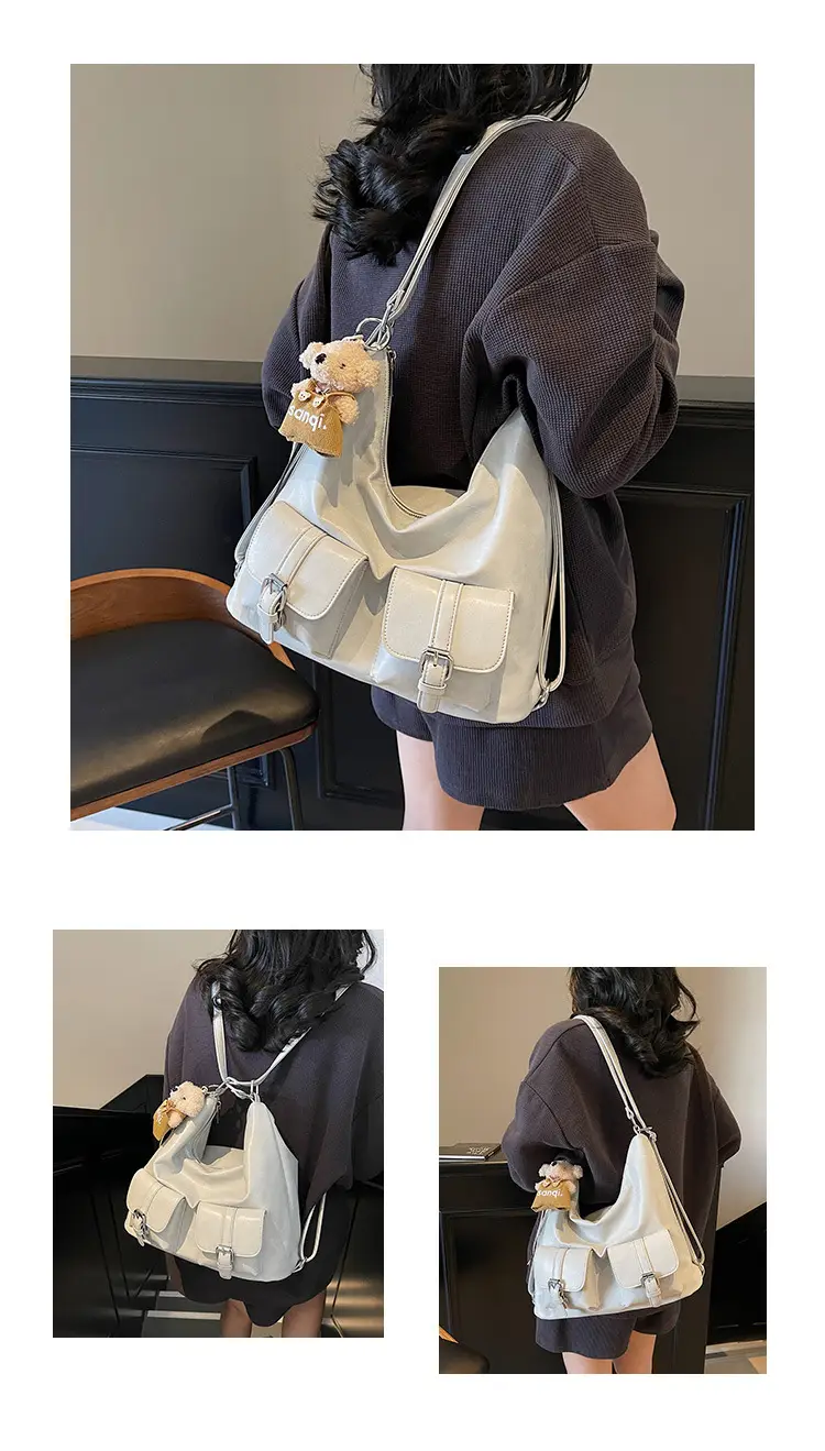 Women's Large Capacity Shoulder Tote Bag Beige Grey 2025 — feature 13