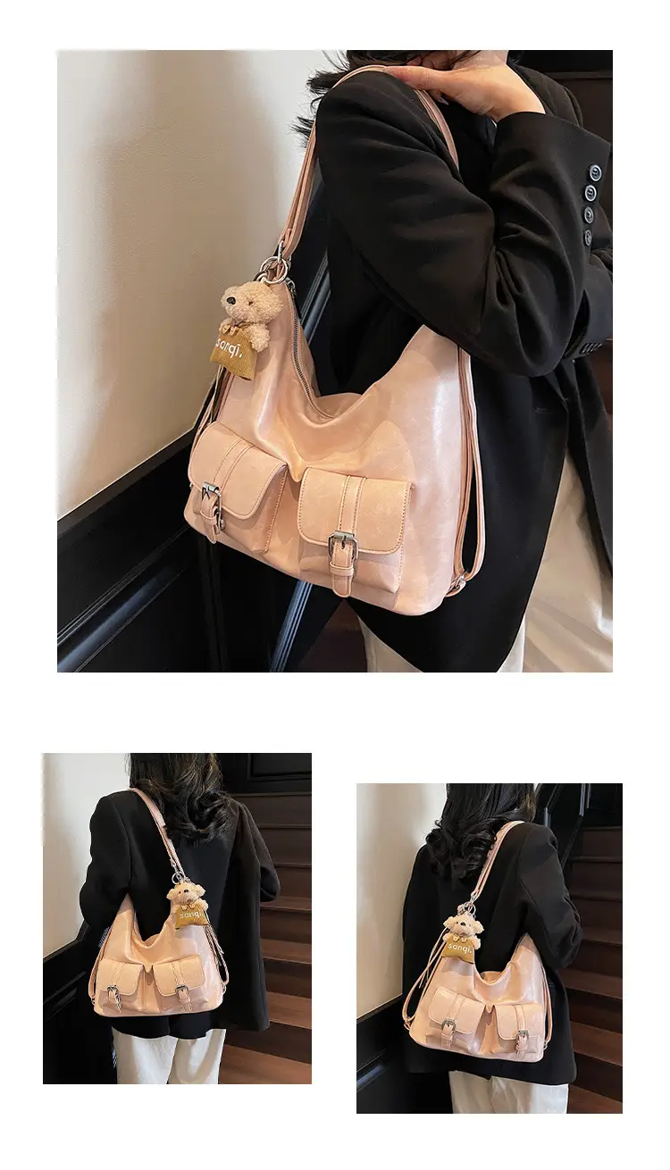 Women's Large Capacity Shoulder Tote Bag Beige Grey 2025 — feature 15
