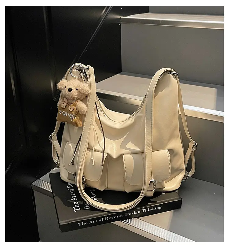 Women's Large Capacity Shoulder Tote Bag Beige Grey 2025 — feature 2