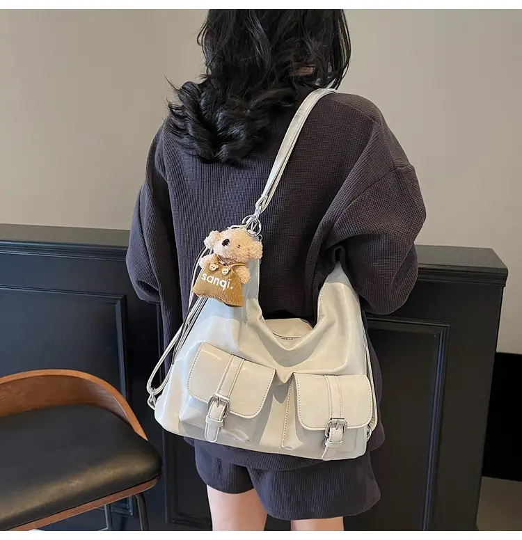 Women's Large Capacity Shoulder Tote Bag Beige Grey 2025 — feature 20