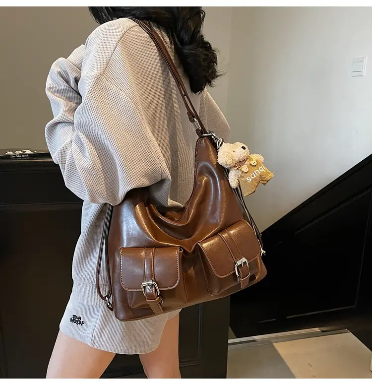 Women's Large Capacity Shoulder Tote Bag Beige Grey 2025 — feature 23