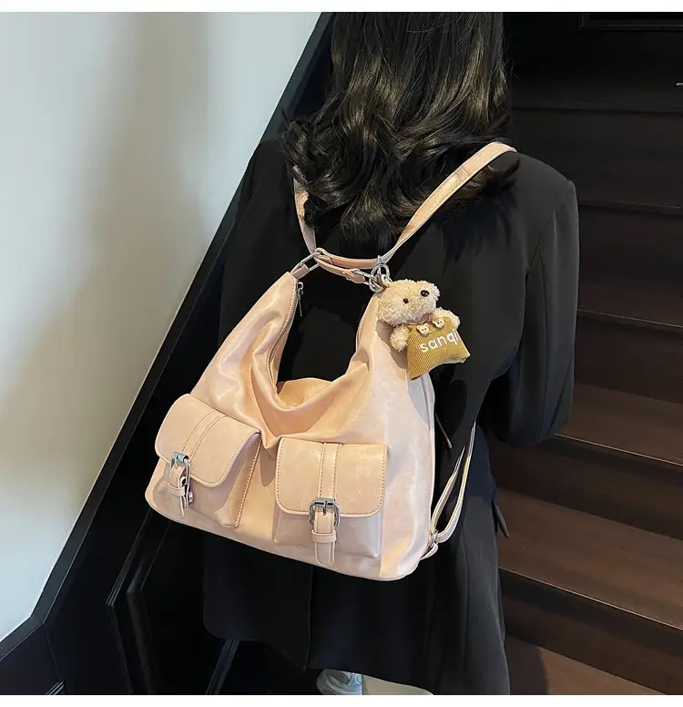 Women's Large Capacity Shoulder Tote Bag Beige Grey 2025 — feature 24