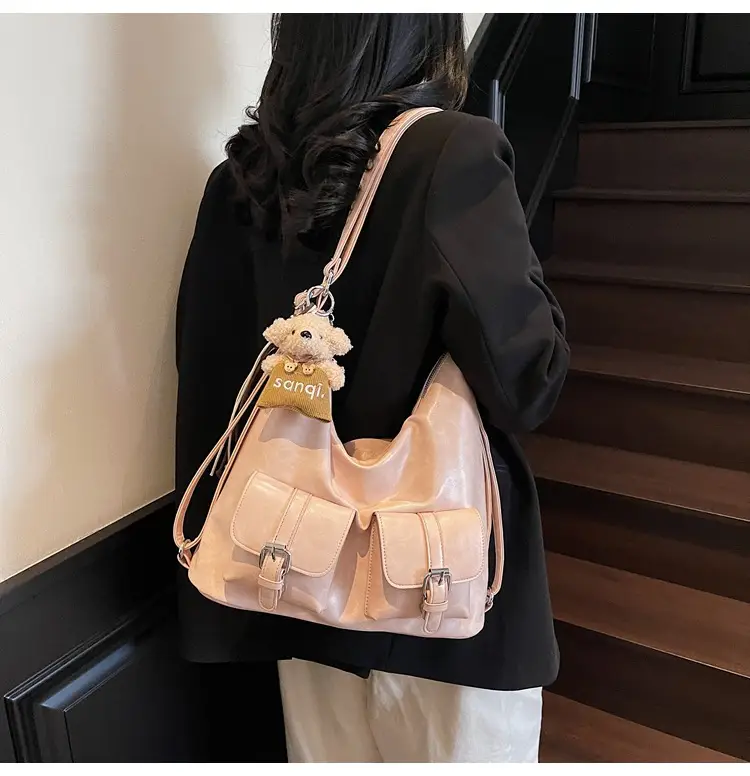 Women's Large Capacity Shoulder Tote Bag Beige Grey 2025 — feature 26