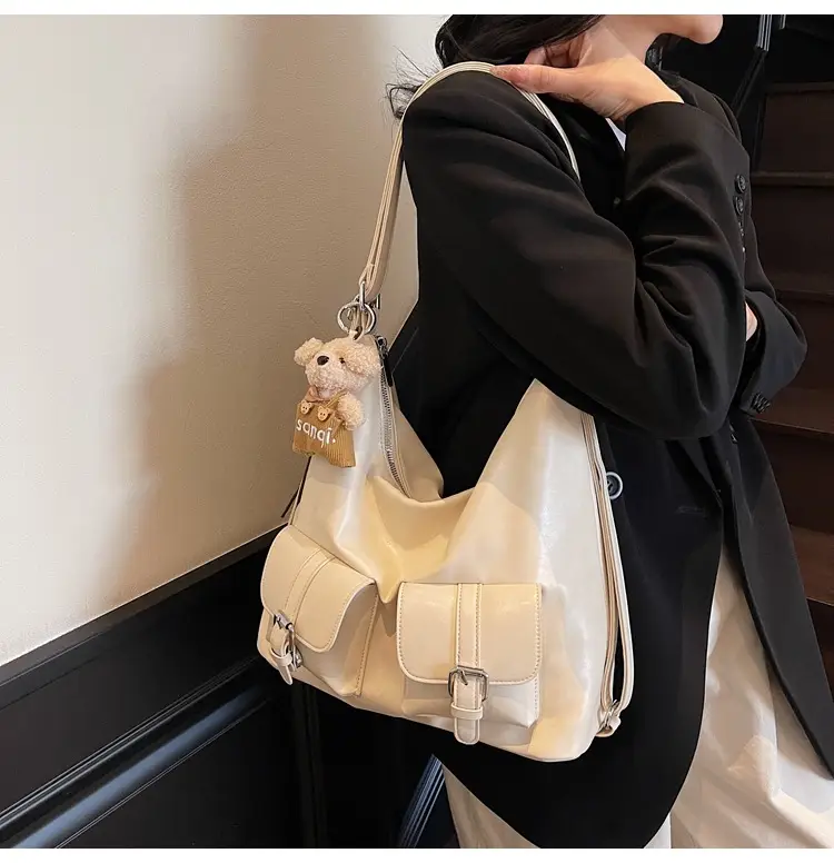 Women's Large Capacity Shoulder Tote Bag Beige Grey 2025 — feature 27