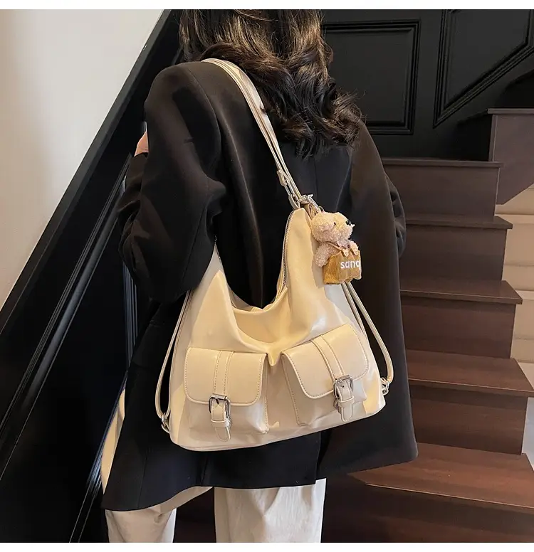 Women's Large Capacity Shoulder Tote Bag Beige Grey 2025 — feature 28