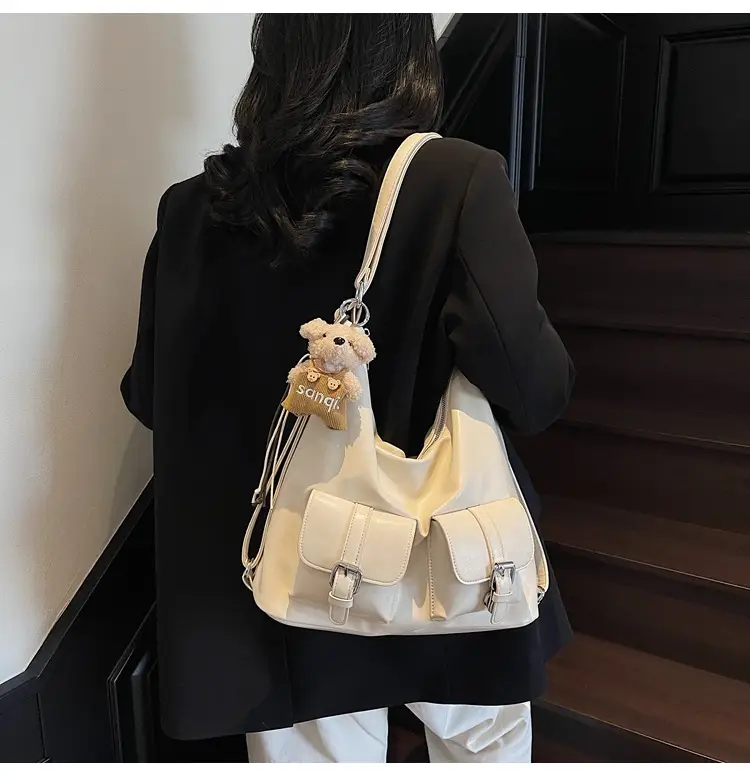 Women's Large Capacity Shoulder Tote Bag Beige Grey 2025 — feature 29