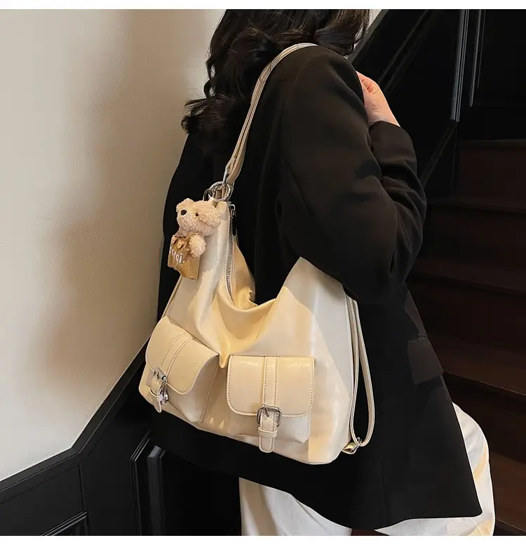 Women's Large Capacity Shoulder Tote Bag Beige Grey 2025 — feature 30