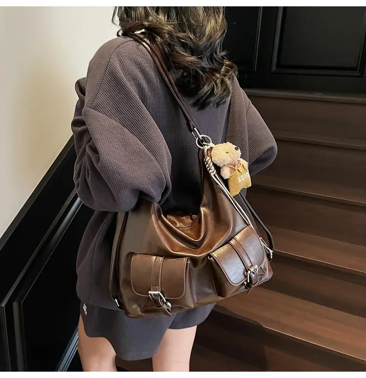Women's Large Capacity Shoulder Tote Bag Beige Grey 2025 — feature 34