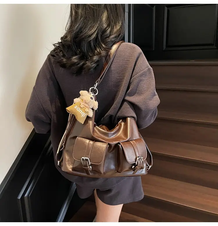 Women's Large Capacity Shoulder Tote Bag Beige Grey 2025 — feature 35