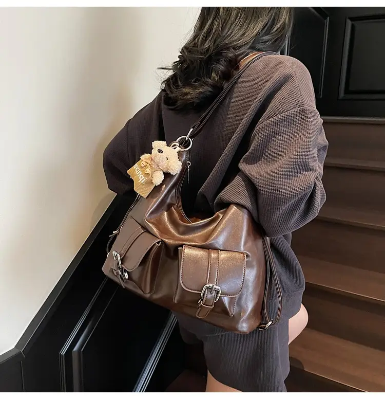 Women's Large Capacity Shoulder Tote Bag Beige Grey 2025 — feature 36