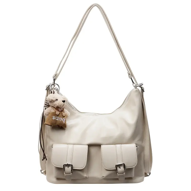 Women's Large Capacity Shoulder Tote Bag Beige Grey 2025 - Image 8