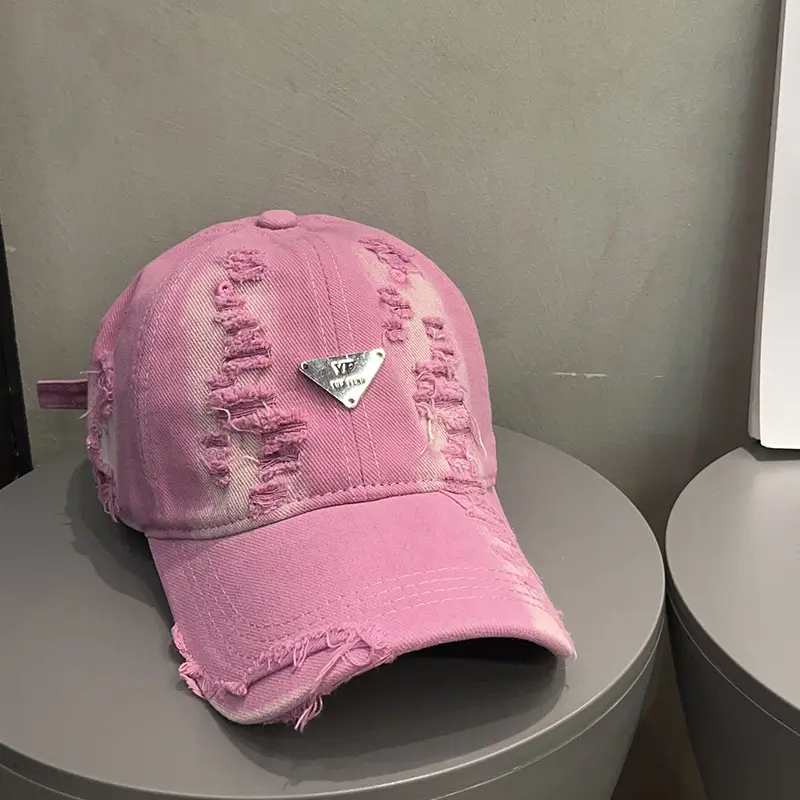 Black Distressed Baseball Cap for Women Men Summer Wear