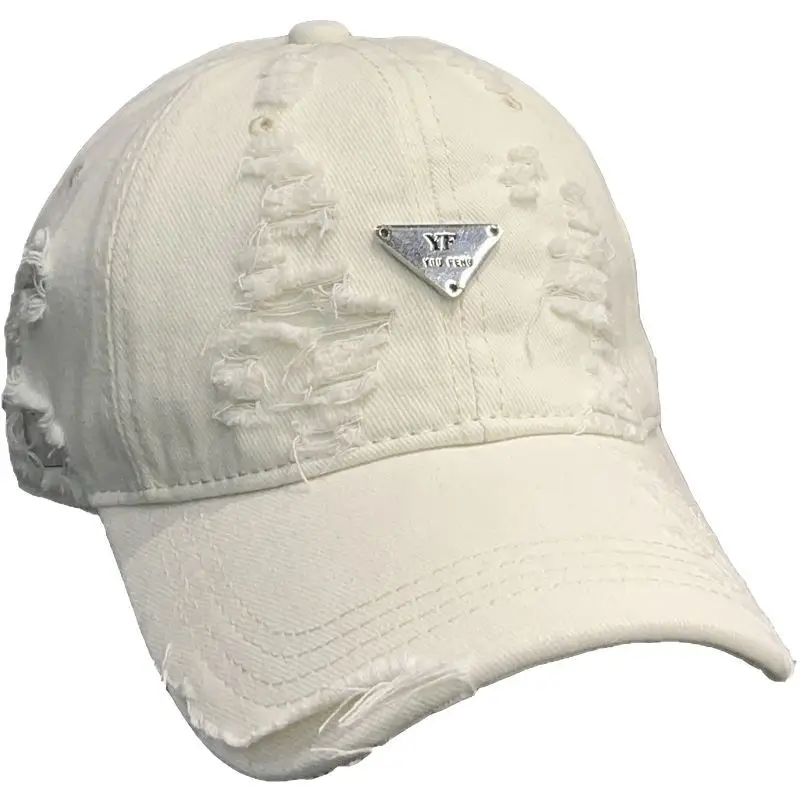 Black Distressed Baseball Cap for Women Men Summer Wear
