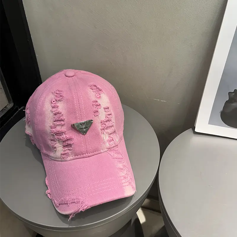 Black Distressed Baseball Cap for Women Men Summer Wear