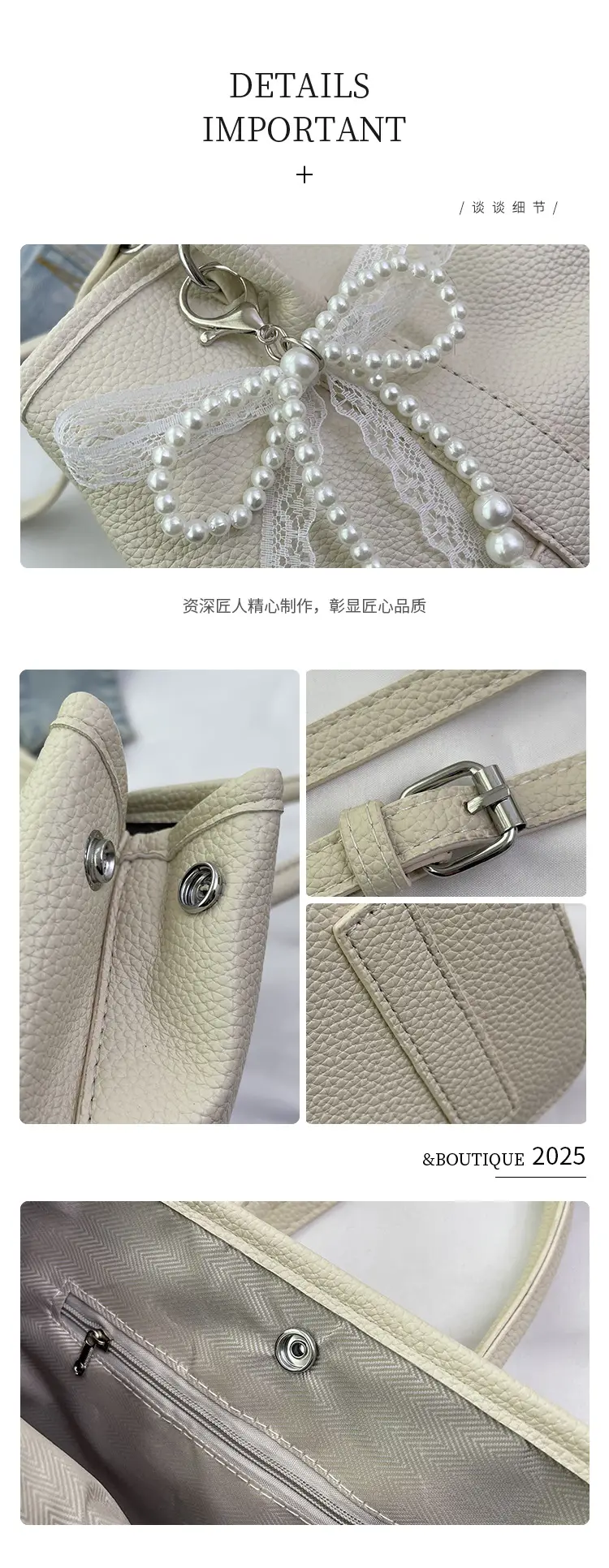 Women's Yellow Pearl Bow Shoulder Bag Set — feature 7