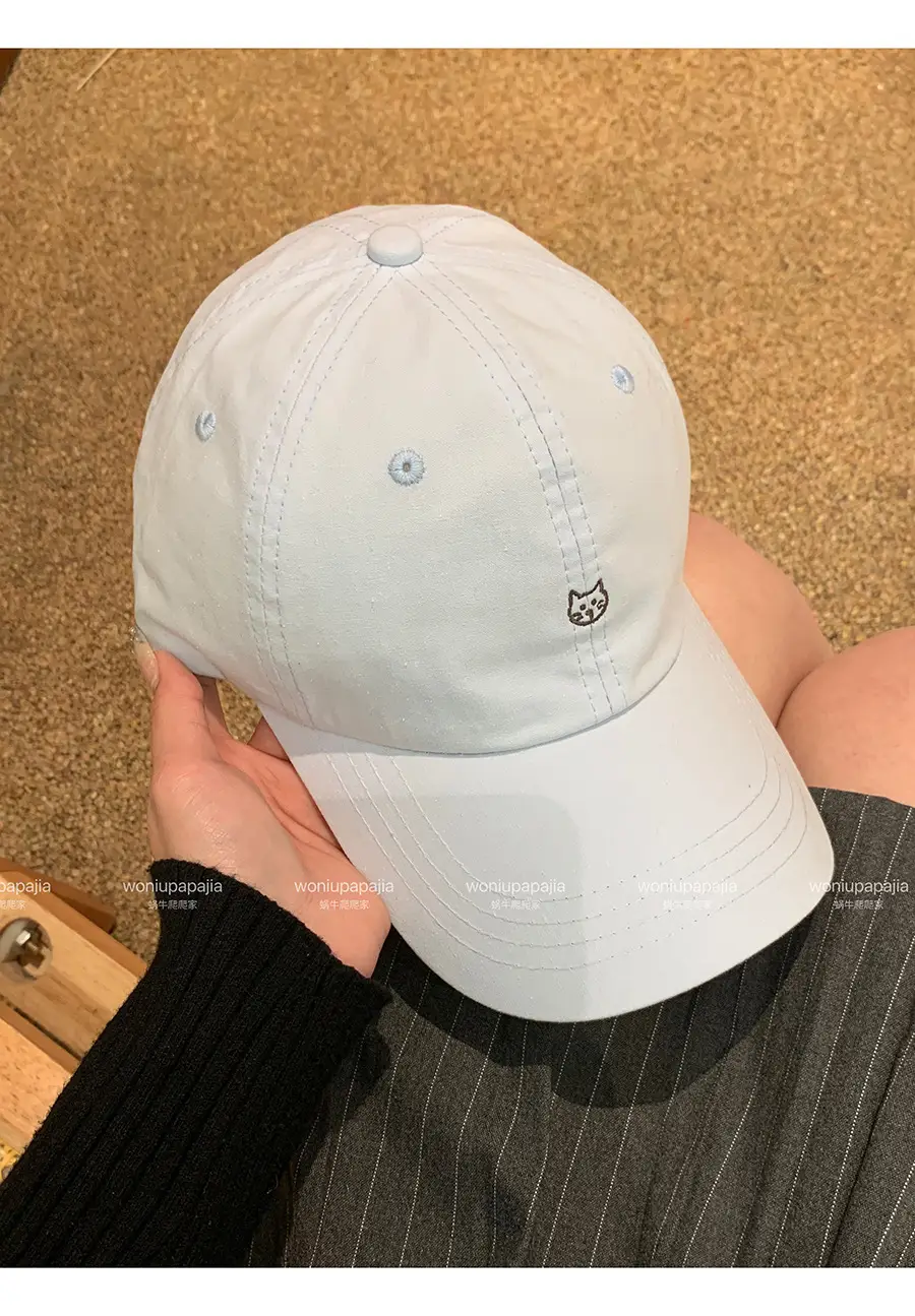White Korean Cat Embroidery Baseball Cap for Women — feature 8