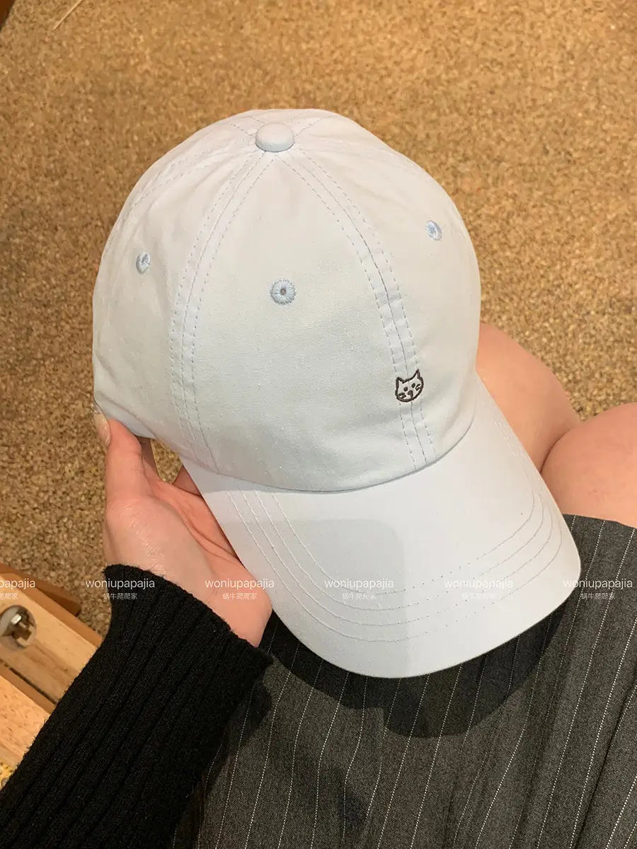White Korean Cat Embroidery Baseball Cap for Women - Image 5