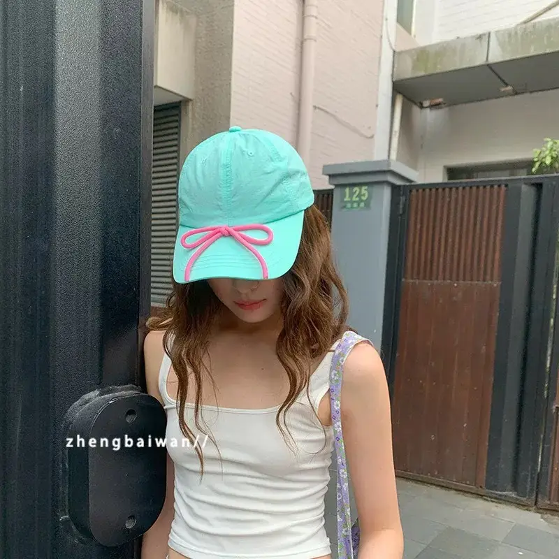 Women's Light Blue Bow Cap Summer Sunscreen Hat