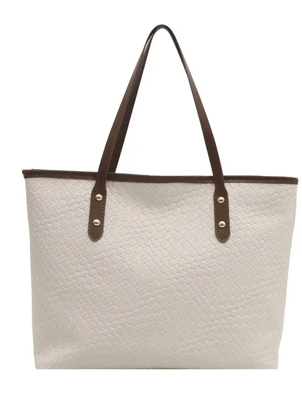 Women's Large Capacity Beige Leather Tote Bag - Image 10