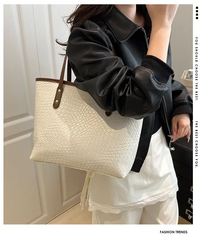 Women's Large Capacity Beige Leather Tote Bag — feature 1