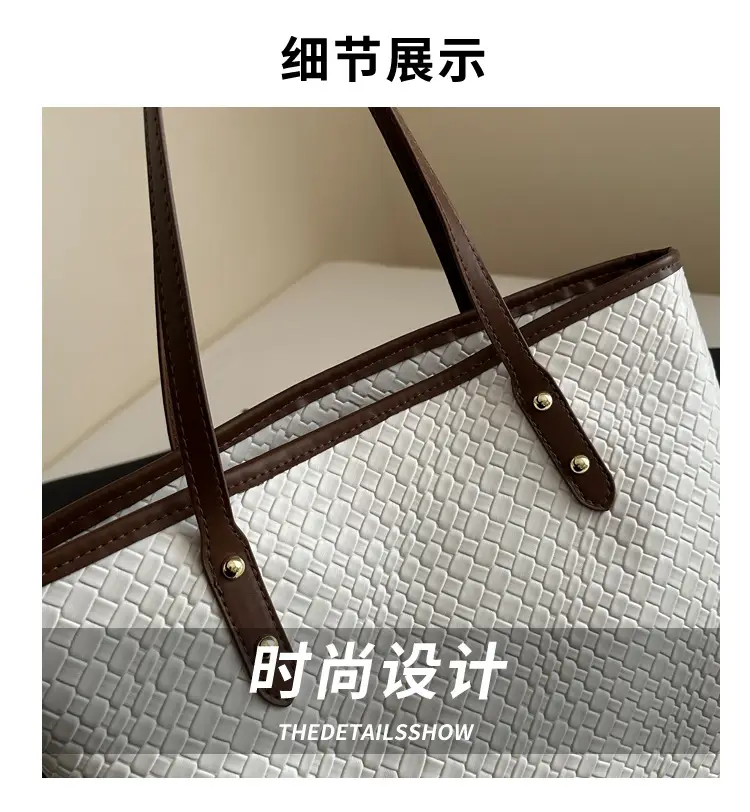Women's Large Capacity Beige Leather Tote Bag — feature 3