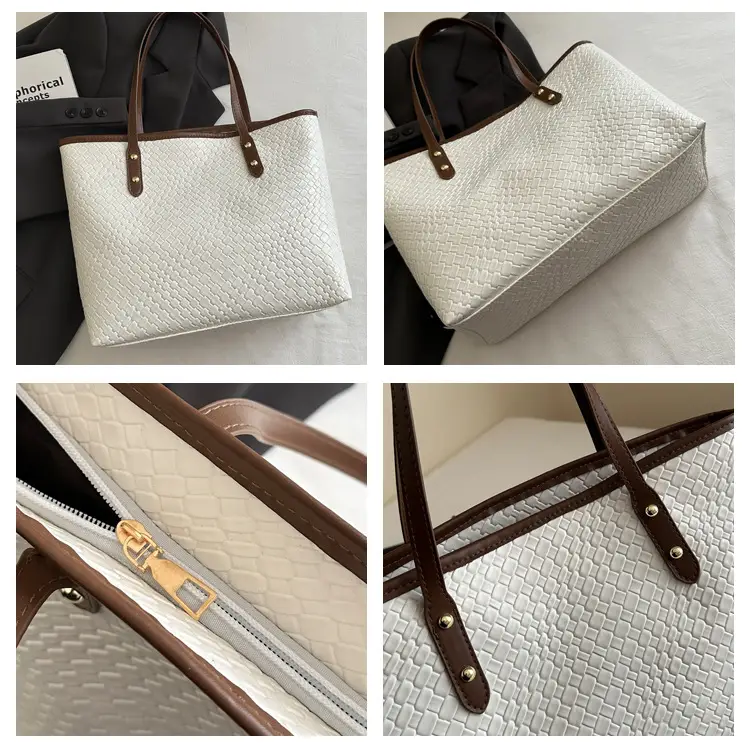Women's Large Capacity Beige Leather Tote Bag — feature 7