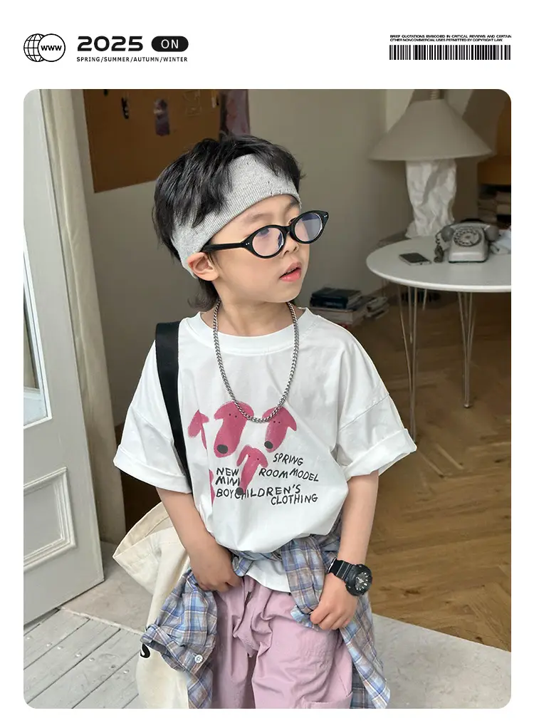 Boys T-shirt White Pink Heart Print Summer Wear — feature 1