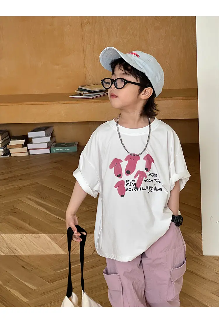Boys T-shirt White Pink Heart Print Summer Wear — feature 12