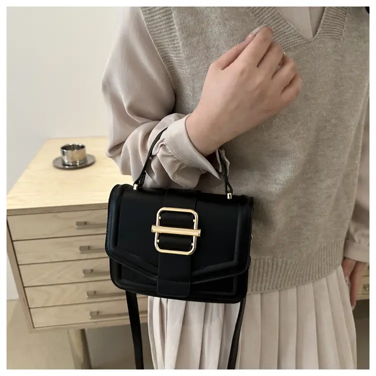 Women's Black Shoulder Crossbody Bag with Gold Buckle 2025 — feature 18