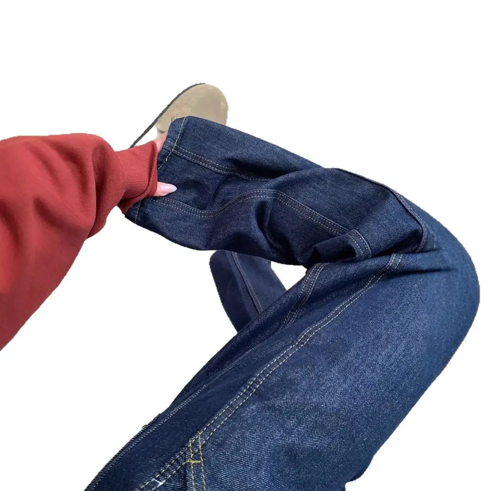 Women American Retro Dark Blue Loose Straight Jeans High Waist Pear Shaped