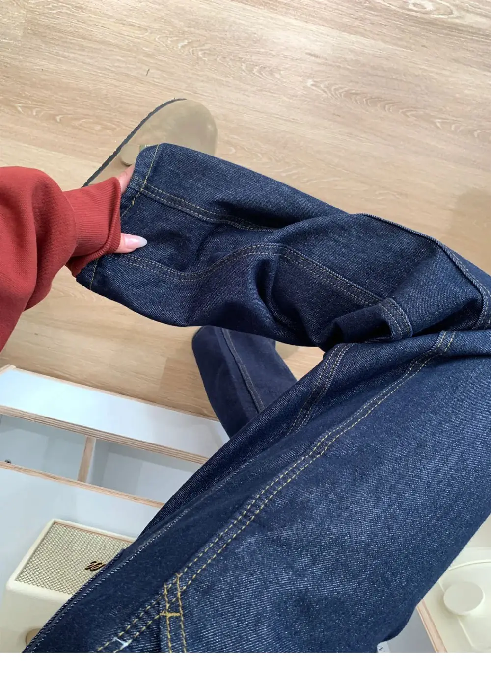 Women American Retro Dark Blue Loose Straight Jeans High Waist Pear Shaped — feature 5
