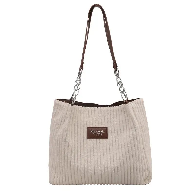 Women's Fleece Chain Shoulder Bag 2024 Brown Beige - Image 9