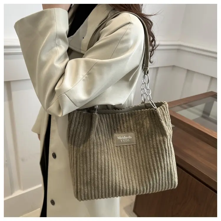 Women's Fleece Chain Shoulder Bag 2024 Brown Beige — feature 28